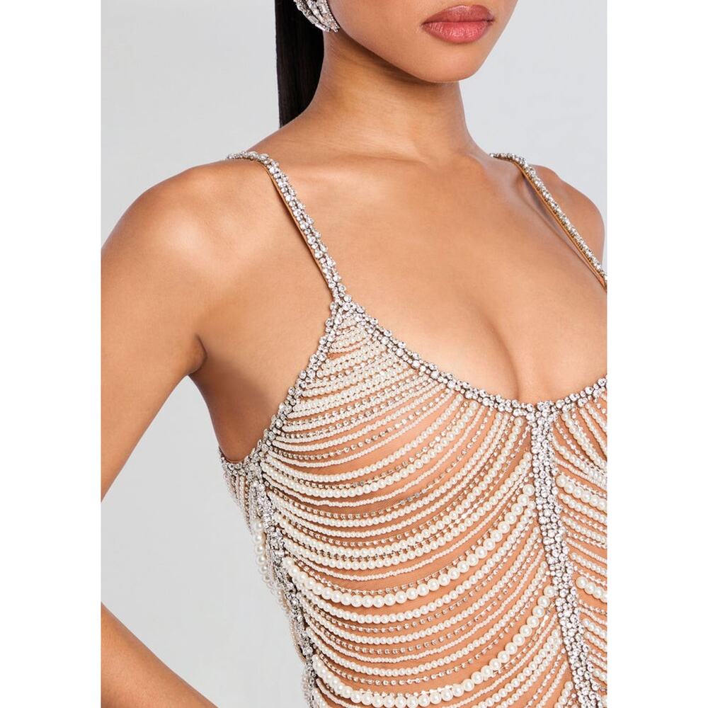 Retrofete Hollis Embellished Mini Dress - S - Silver/Nude - Picture 5 of 5